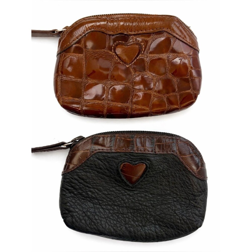 Brighton Leather Coin Pouch Set Heart Detail Croc Zip Small Wallets Mini Set